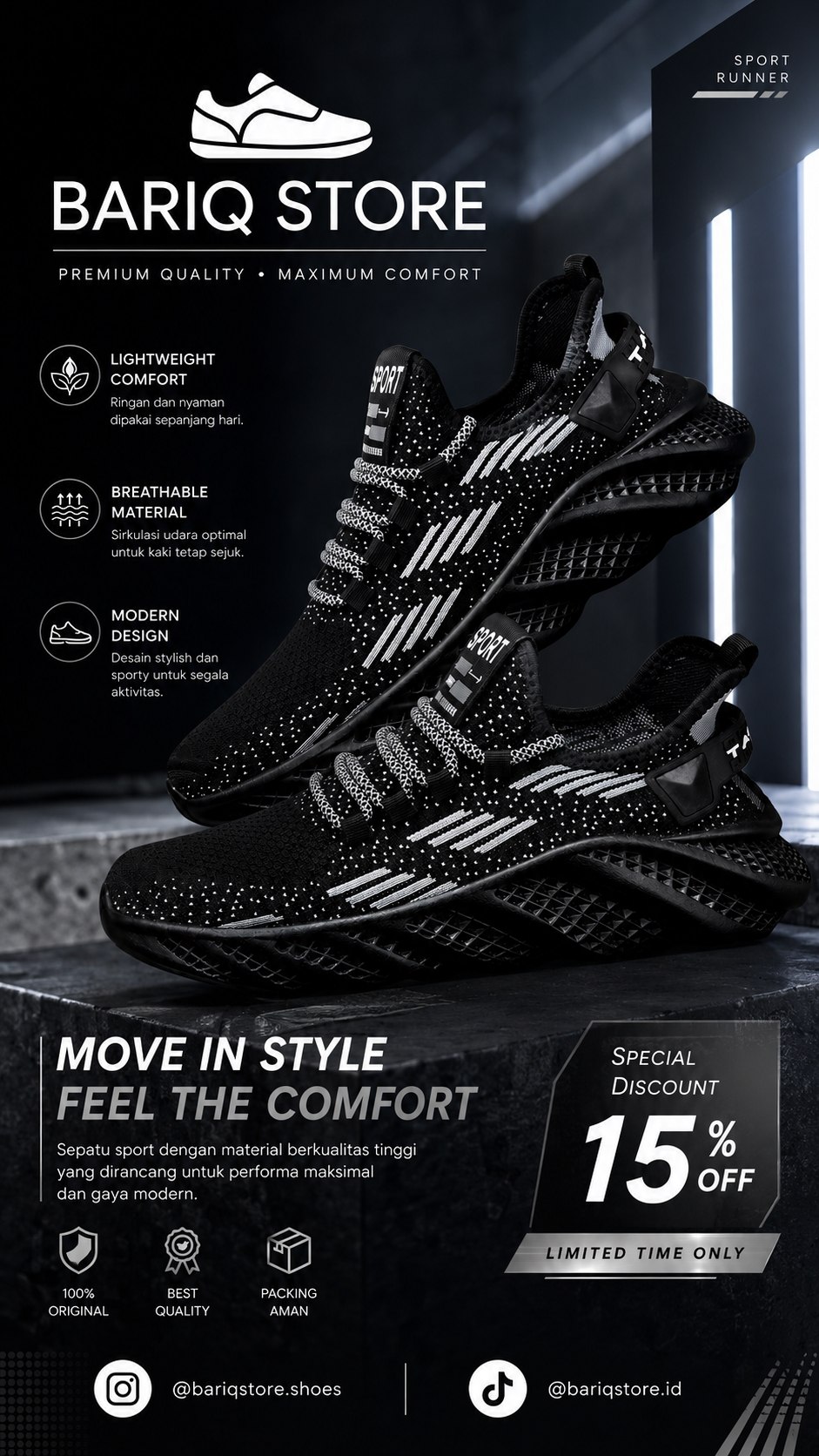 Sepatu Sneakers Pria Flyknit Mesh - Casual, Ringan & Anti Slip